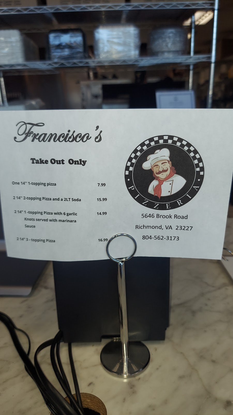 Franciscos Pizzeria | restaurant | 5646 Brook Rd, Richmond, VA 23227, USA | 8045623173 OR +1 804-562-3173