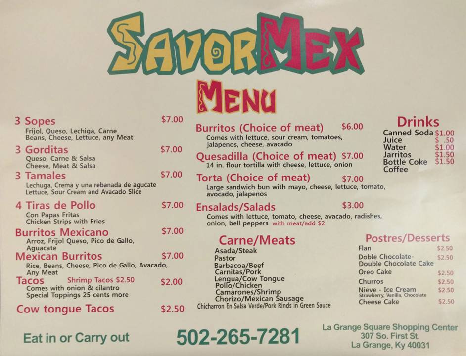 SavorMex Restaurant | restaurant | 307 S 1st St, La Grange, KY 40031, USA | 5022657281 OR +1 502-265-7281