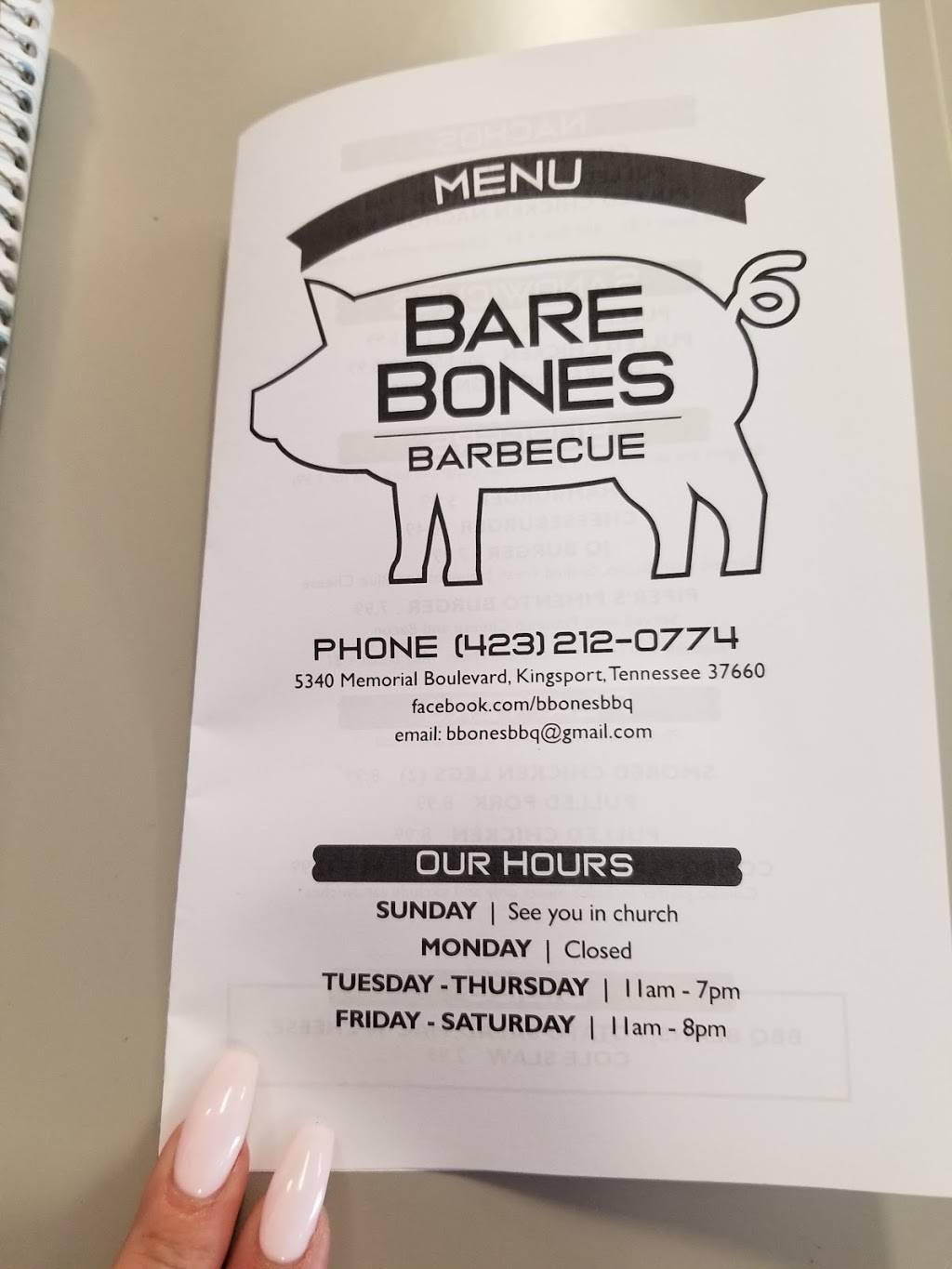 Bare Bones BBQ | restaurant | 5340 Memorial Blvd, Kingsport, TN 37660, USA | 4234082852 OR +1 423-408-2852