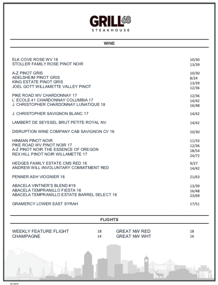 Grill68 Steakhouse | restaurant | 16305 SW Barrows Rd Suite 100, Beaverton, OR 97007, USA | 5033524472 OR +1 503-352-4472