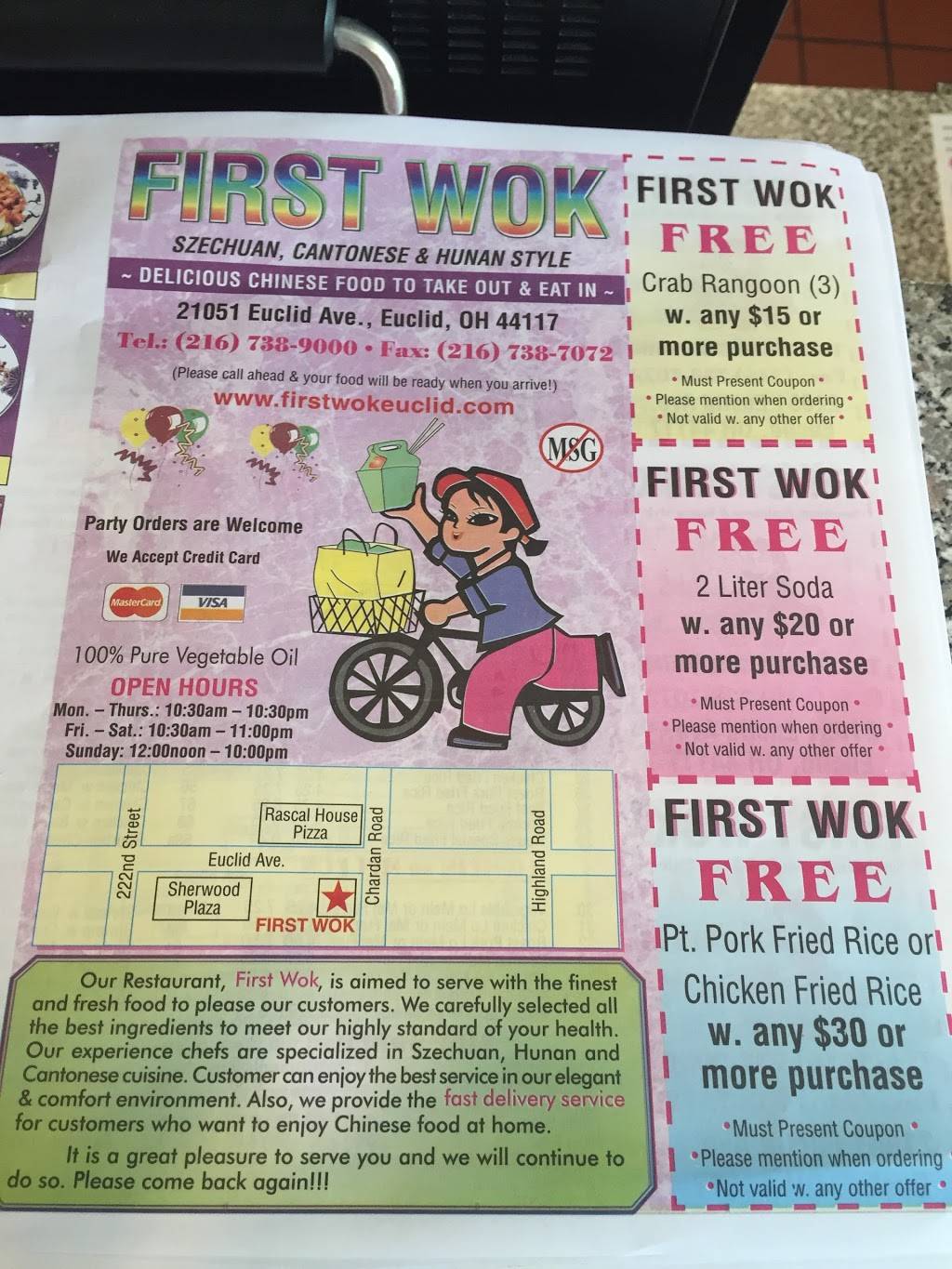 First Wok | restaurant | 21051 Euclid Ave, Cleveland, OH 44117, USA | 2167389000 OR +1 216-738-9000