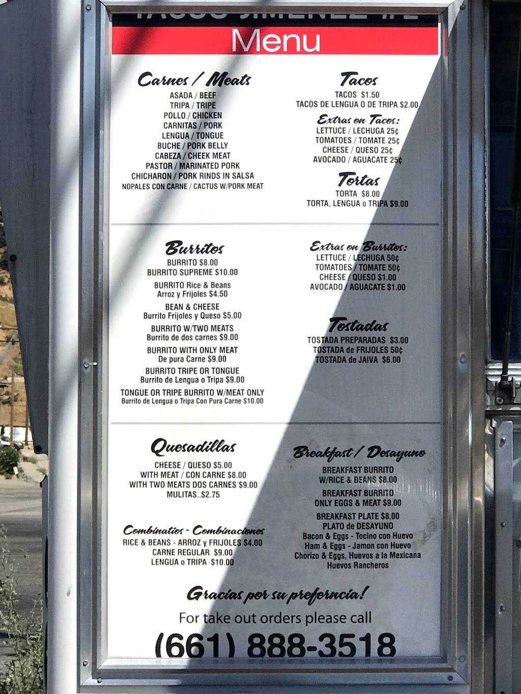 Tacos Jimenez | restaurant | 223 Frazier Mountain Park Rd, Lebec, CA 93243, USA | 6618883518 OR +1 661-888-3518