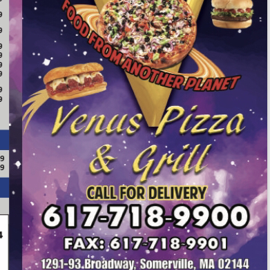 Venus Pizza & Mediterranean Grill | meal takeaway | 1293 Broadway, Somerville, MA 02144, USA | 6177189900 OR +1 617-718-9900