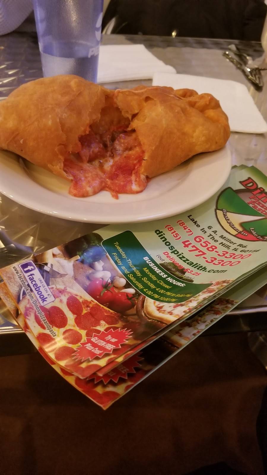 Dinos Pizza & Pasta | restaurant | 6 Miller Rd, Lake in the Hills, IL 60156, USA | 8476583300 OR +1 847-658-3300