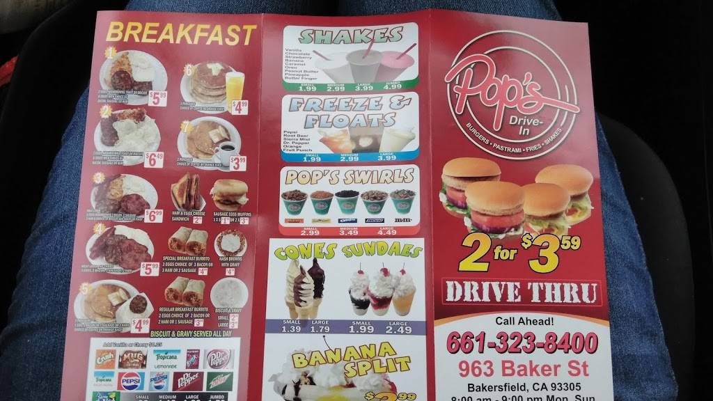 Pops Drive-In | restaurant | 963 Baker St, Bakersfield, CA 93305, USA | 6613238400 OR +1 661-323-8400