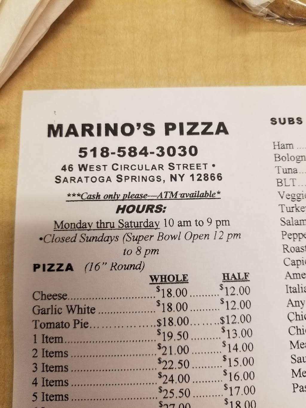 Marinos Pizza | restaurant | 46 W Circular St, Saratoga Springs, NY 12866, USA | 5185843030 OR +1 518-584-3030