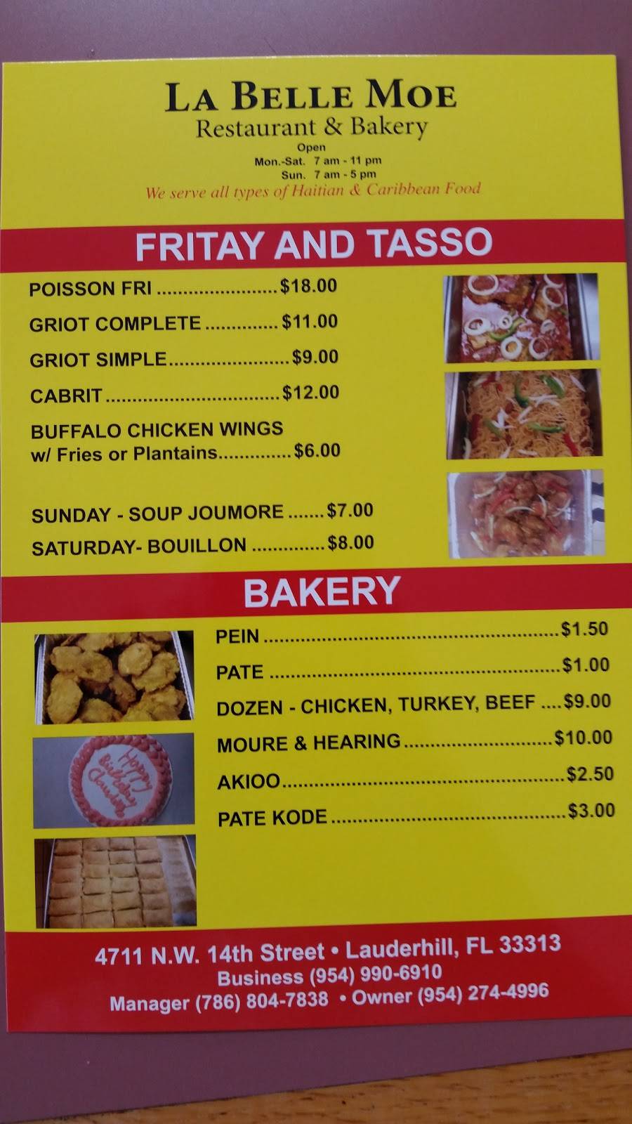 La Belle Moe Restaurant | restaurant | 4711 NW 14th St, Lauderhill, FL 33313, USA | 9549906910 OR +1 954-990-6910