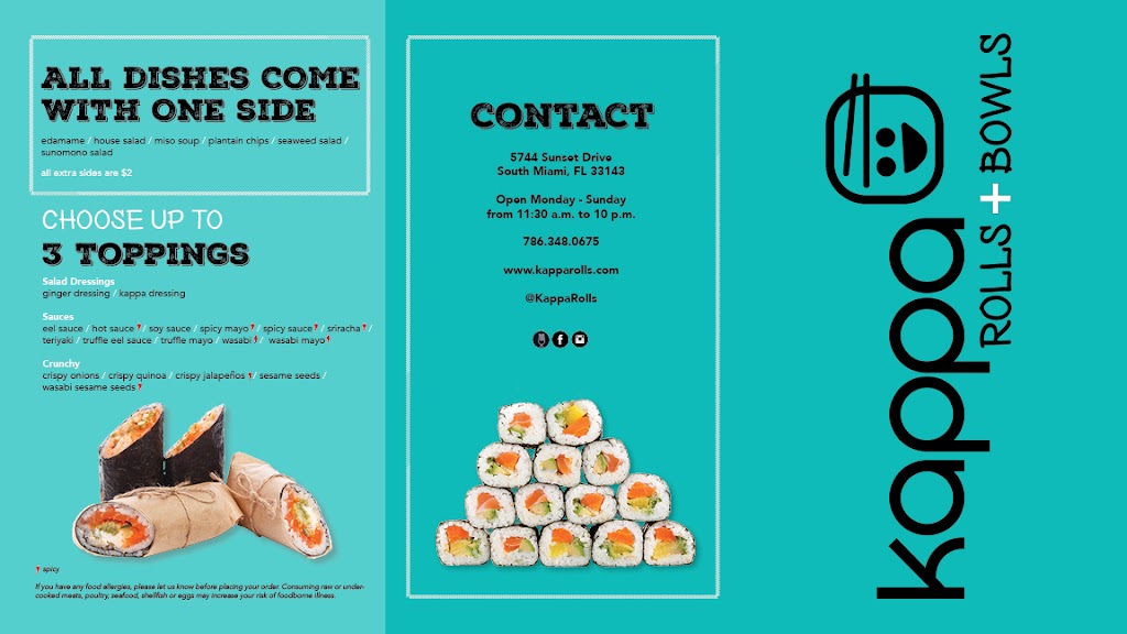 Kappa Rolls + Bowls | restaurant | 7501 Dadeland Mall Cir W, Kendall, FL 33156, USA | 7863480675 OR +1 786-348-0675