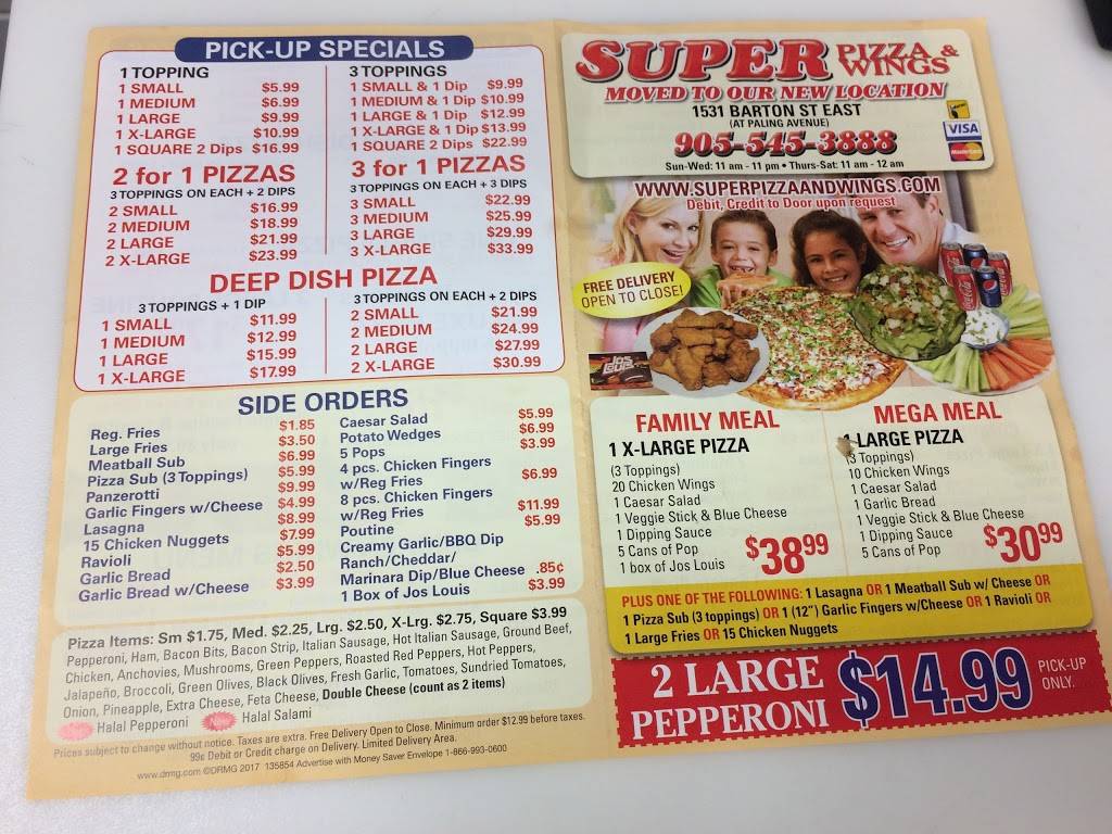 Super Pizza & Wings | restaurant | 1531 Barton St E, Hamilton, ON L8H 2X5, Canada | 9055453888 OR +1 905-545-3888