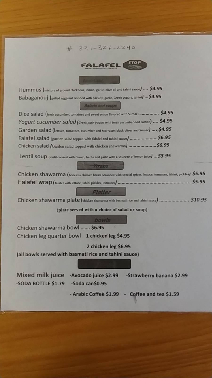 Falafel Stop | restaurant | 1915 Airport Blvd, Melbourne, FL 32901, USA | 3213272240 OR +1 321-327-2240