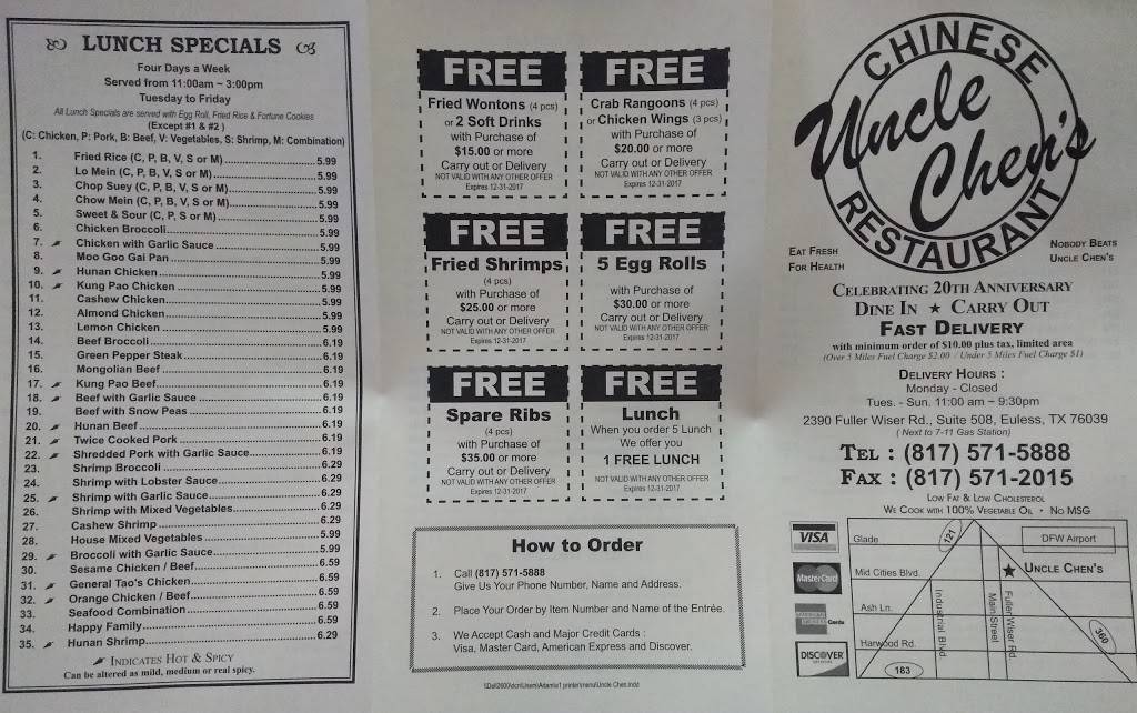 Uncle Chens | restaurant | #508, 8082, 2390 Fuller Wiser Rd, Euless, TX 76039, USA | 8175715888 OR +1 817-571-5888