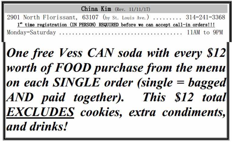 China Kim Chinese Restaurant | restaurant | 2901 N Florissant Ave, St. Louis, MO 63107, USA | 3146986742 OR +1 314-698-6742