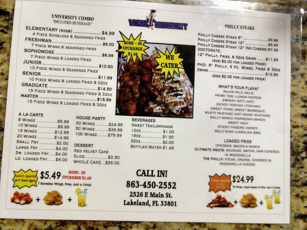 Wingz University | restaurant | Lakeland, FL 33801, USA | 8634502552 OR +1 863-450-2552