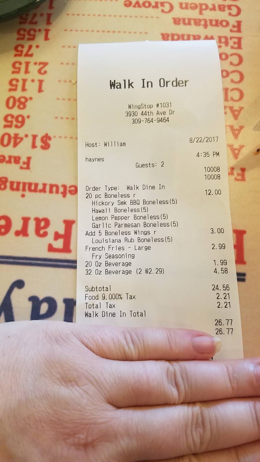 Wingstop | restaurant | 3939 41st Ave Dr, Moline, IL 61265, USA | 3097649464 OR +1 309-764-9464