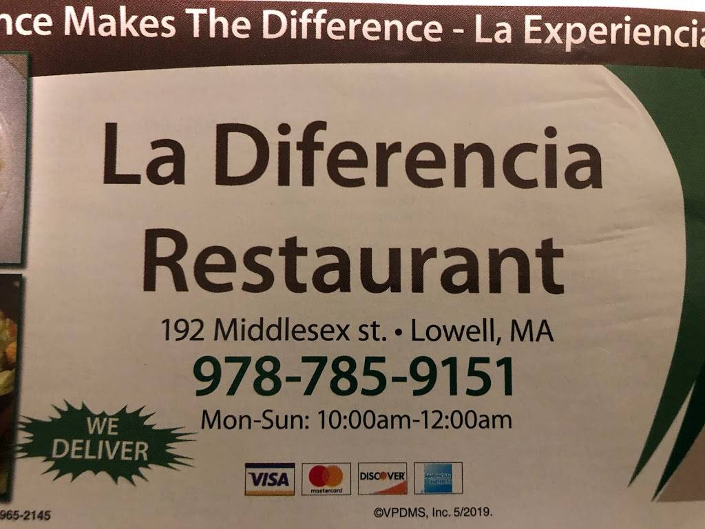 La Diferencia Restaurant | restaurant | 192 Middlesex St, Lowell, MA 01852, USA | 9784546919 OR +1 978-454-6919
