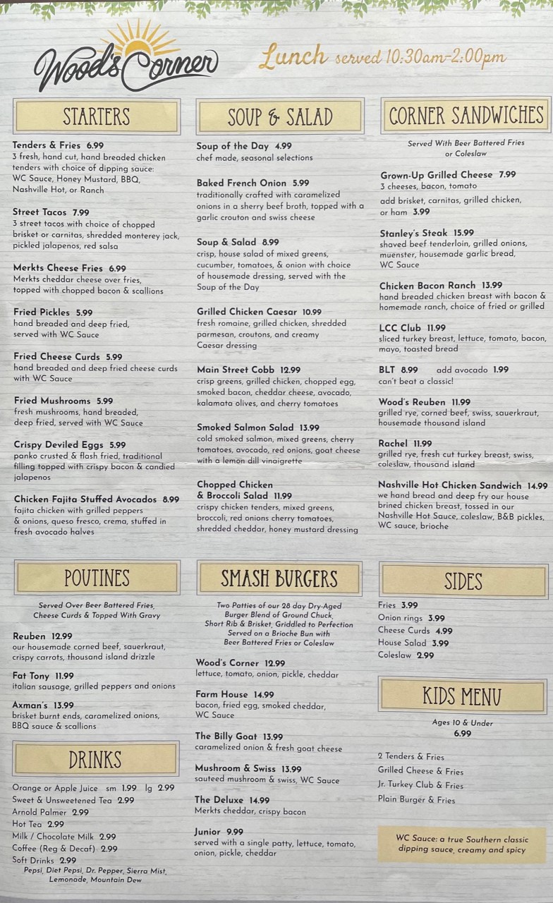 Woods Corner | restaurant | 1403 Main St, Crete, IL 60417, USA | 7082797934 OR +1 708-279-7934