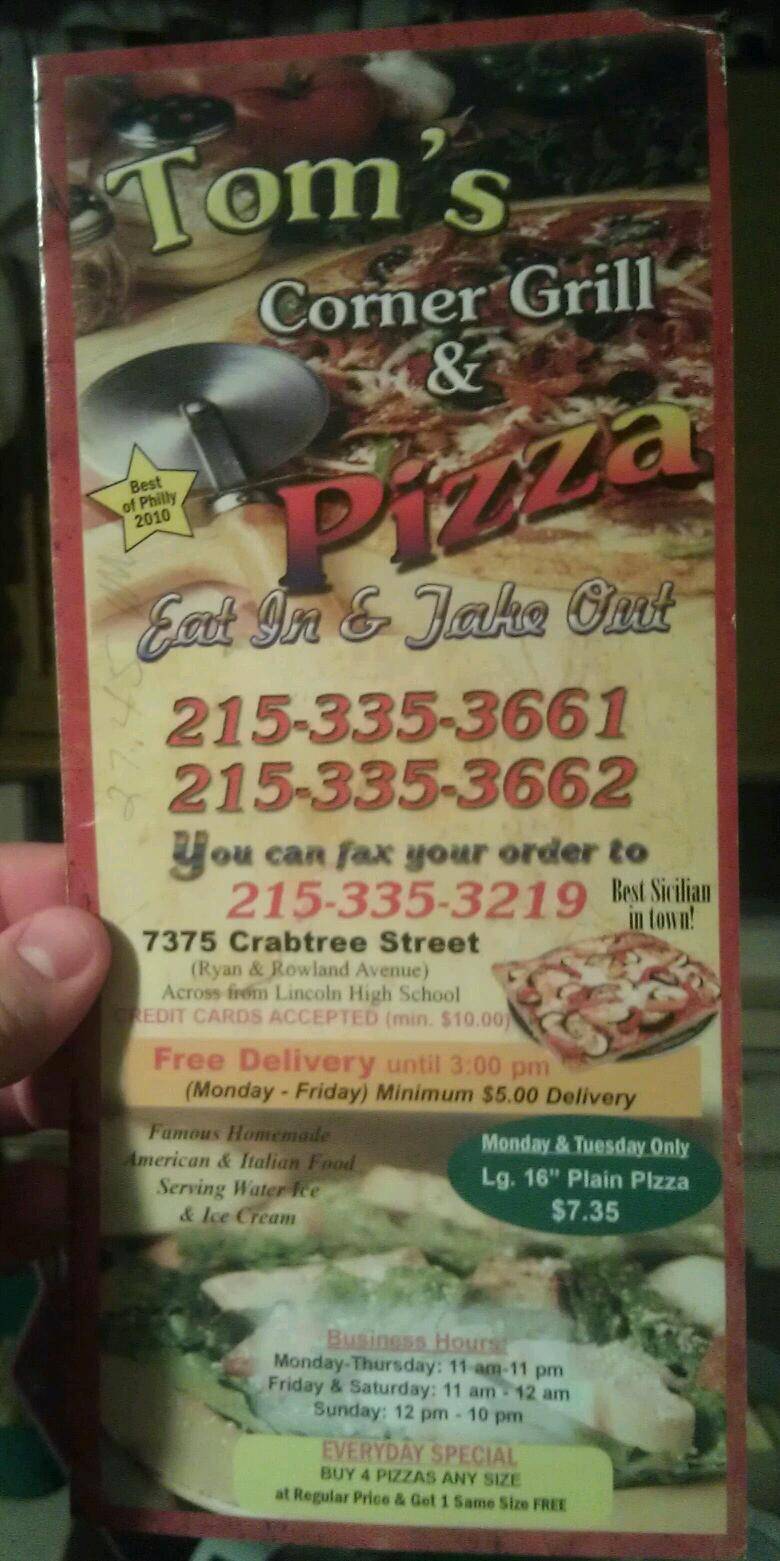 Toms Corner Grill | restaurant | 7375 Crabtree St, Philadelphia, PA 19136, USA | 2153353661 OR +1 215-335-3661