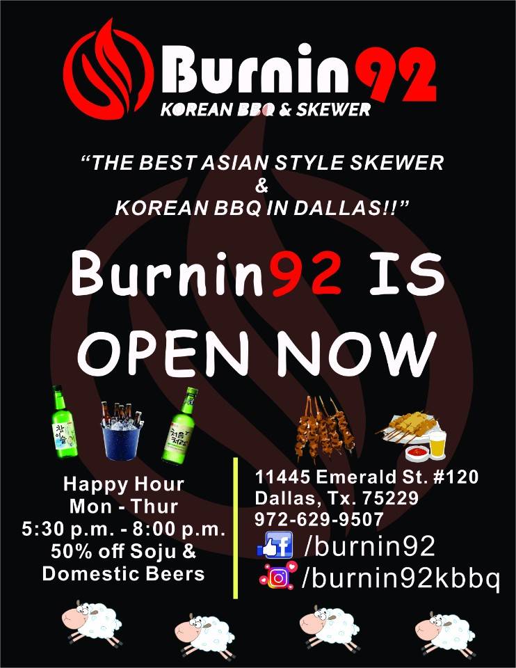 Burnin92 | restaurant | 11445 Emerald St #120, Dallas, TX 75229, USA | 9726299507 OR +1 972-629-9507