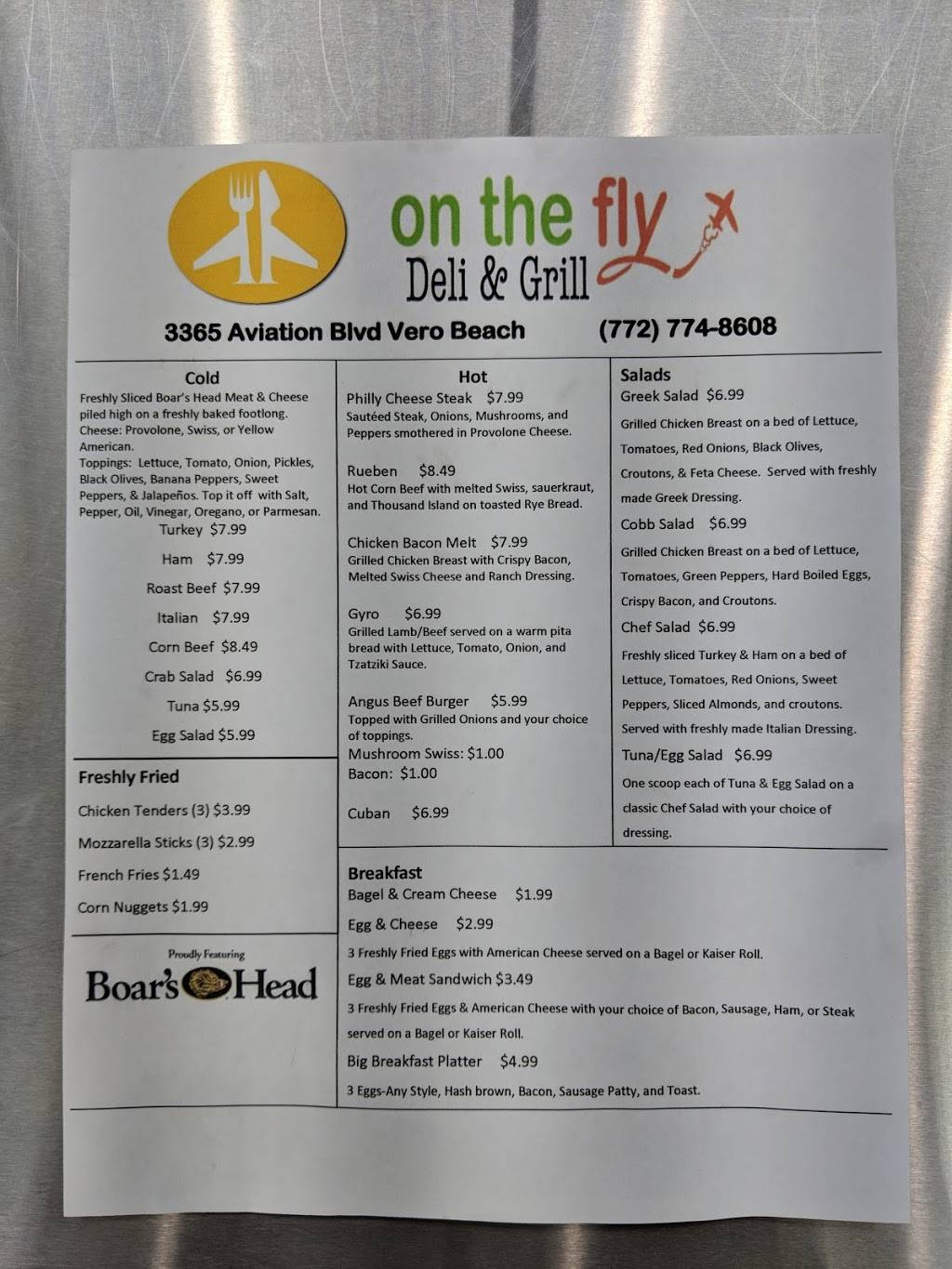 On The Fly Deli & Grill | restaurant | 3365 Aviation Blvd, Vero Beach, FL 32960, USA | 7727748608 OR +1 772-774-8608