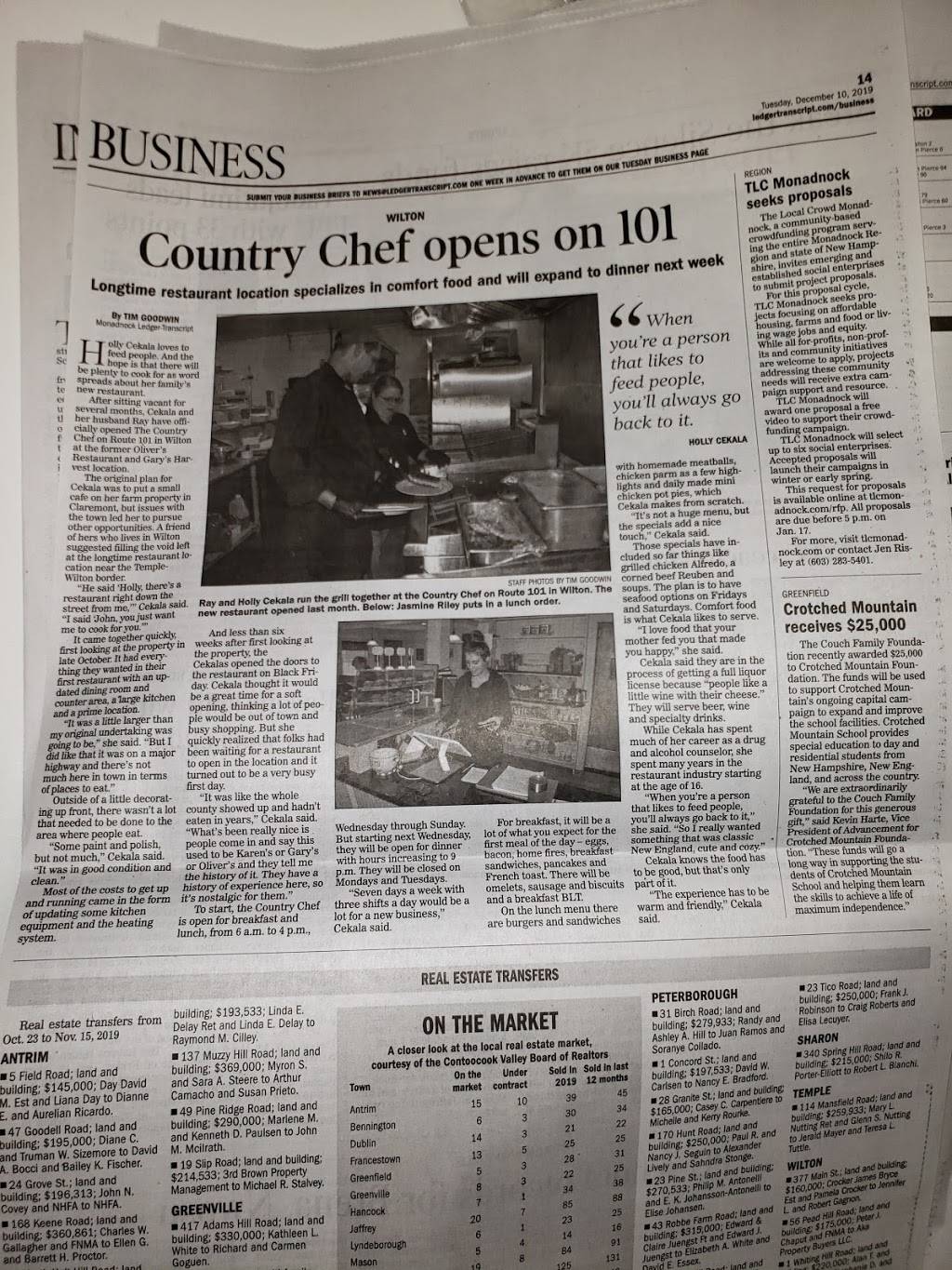 The Country Chef | restaurant | 944 Gibbons Hwy, Wilton, NH 03086, USA | 6036541086 OR +1 603-654-1086