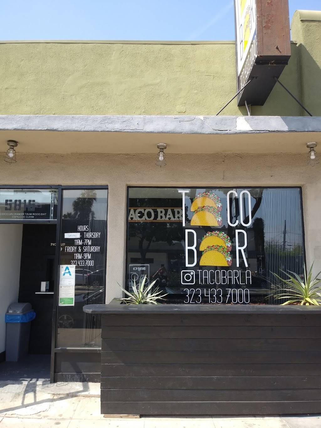 Taco Bar | restaurant | 5815 W Pico Blvd, Los Angeles, CA 90019, USA | 3234337000 OR +1 323-433-7000