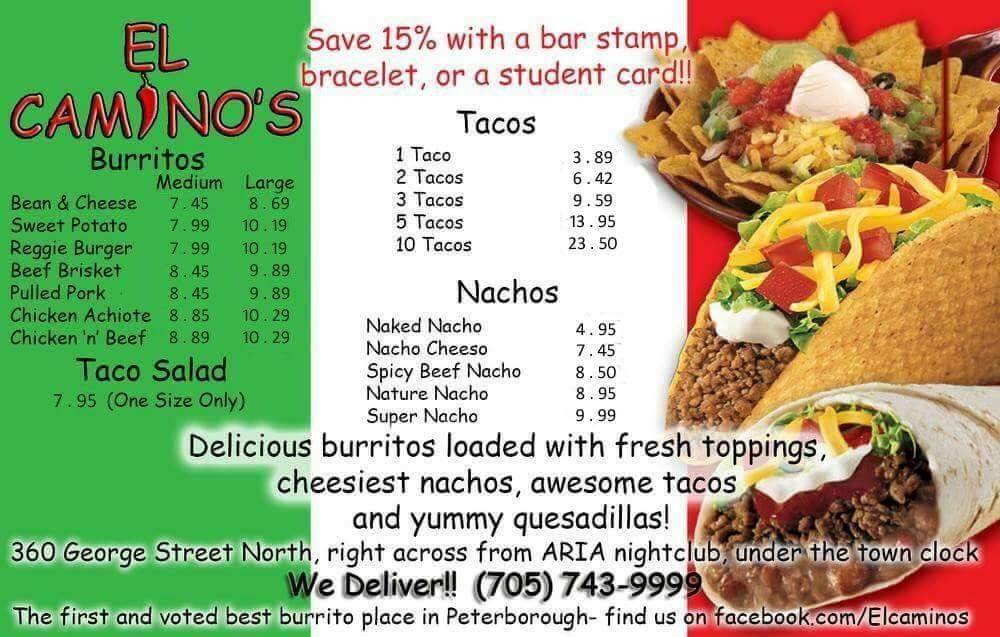 El Caminos | restaurant | 360 George St N #56, Peterborough, ON K9H 7E7, Canada | 7057439999 OR +1 705-743-9999