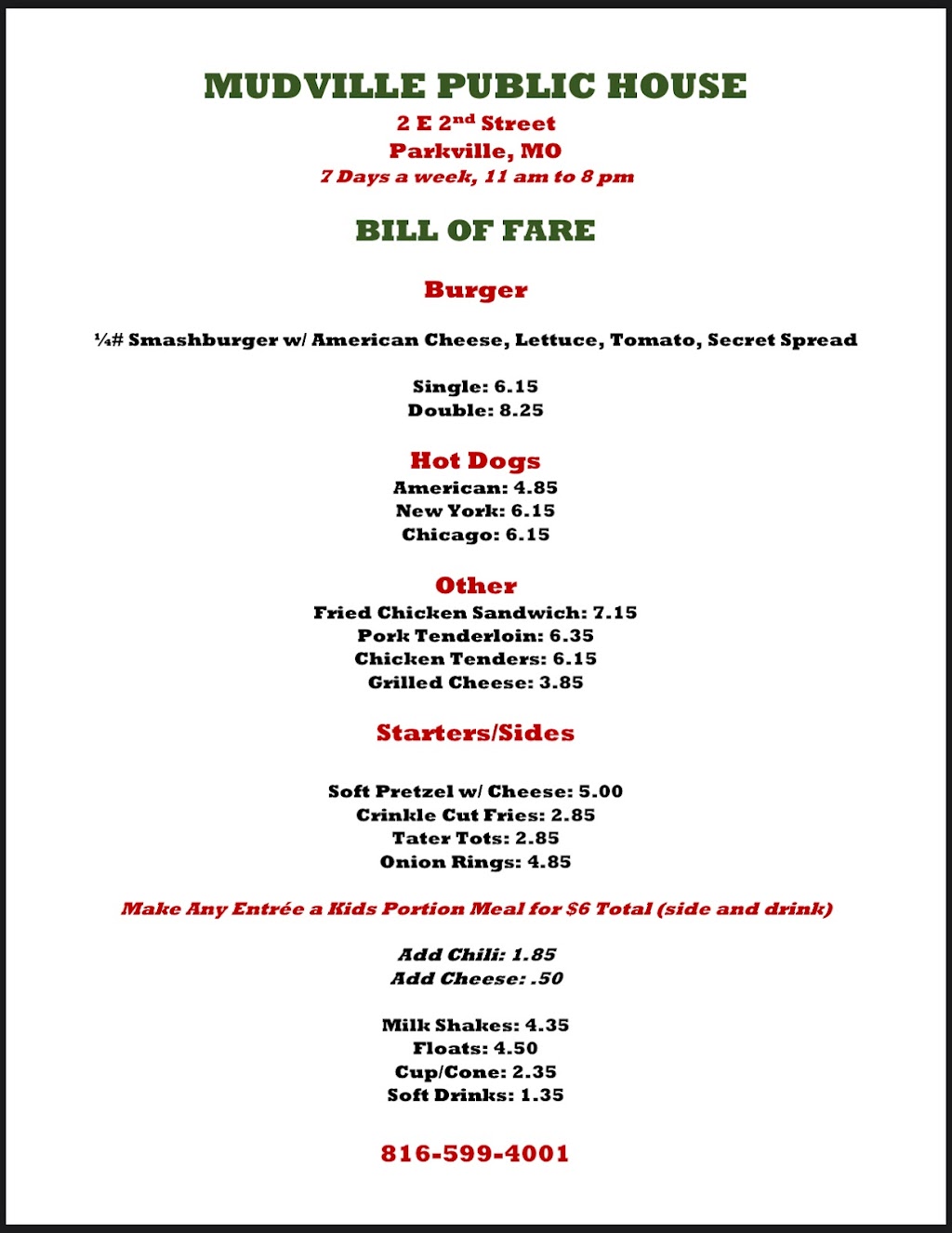 Mudville Public House | restaurant | 2 E 2 St, Parkville, MO 64152, USA | 8165994001 OR +1 816-599-4001