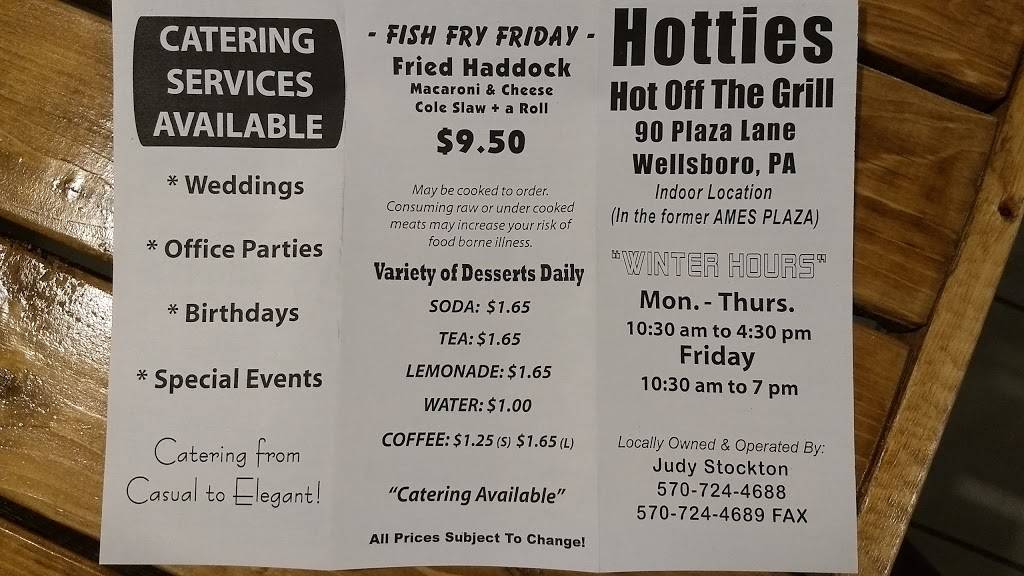 hotties hot off the grill | restaurant | 90 Plaza Ln, Wellsboro, PA 16901, USA | 5707244688 OR +1 570-724-4688
