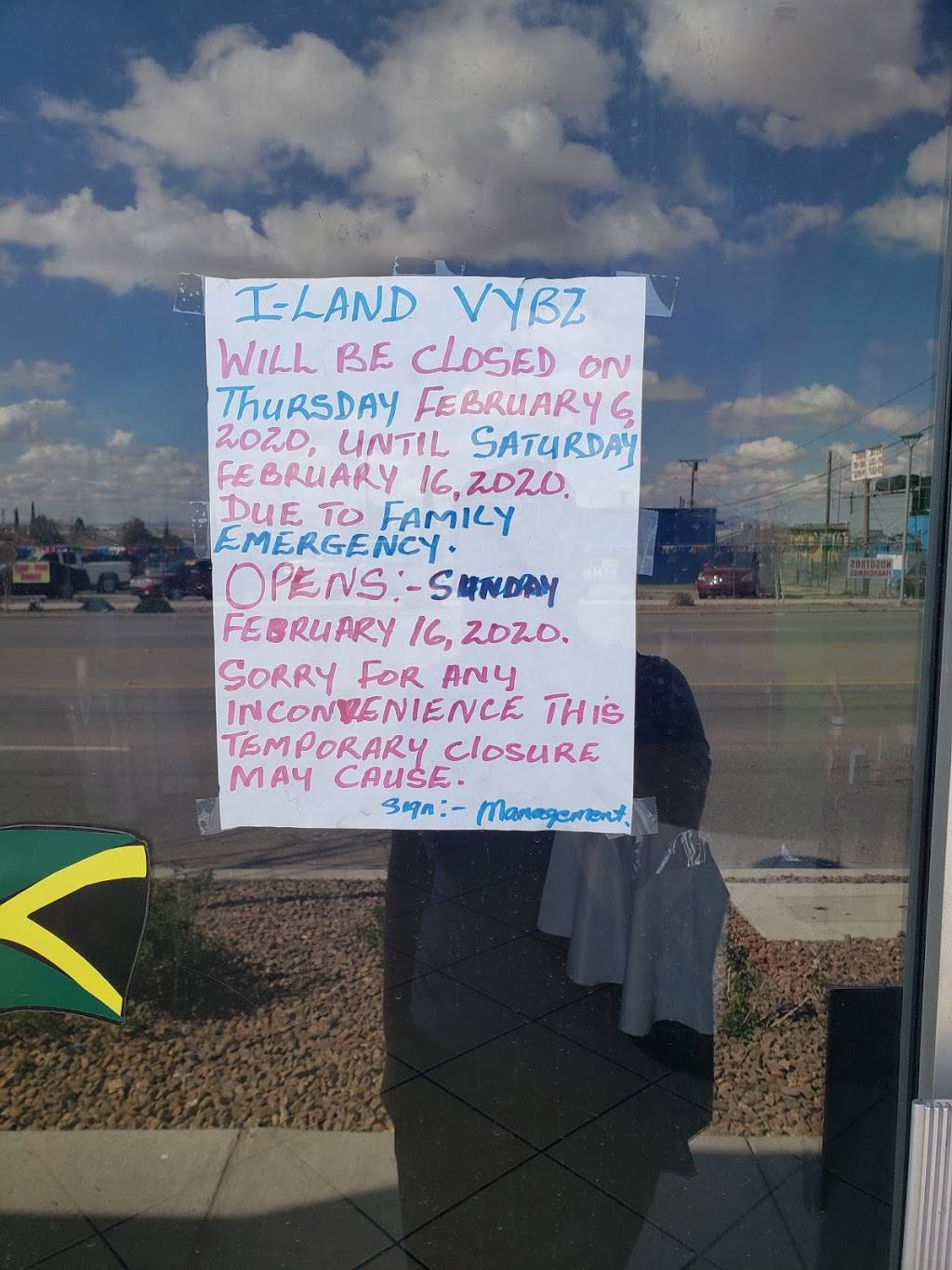 I-Land Vybz Jamaican Restaurant | restaurant | 5929 Dyer St A, El Paso, TX 79904, USA | 9152342754 OR +1 915-234-2754