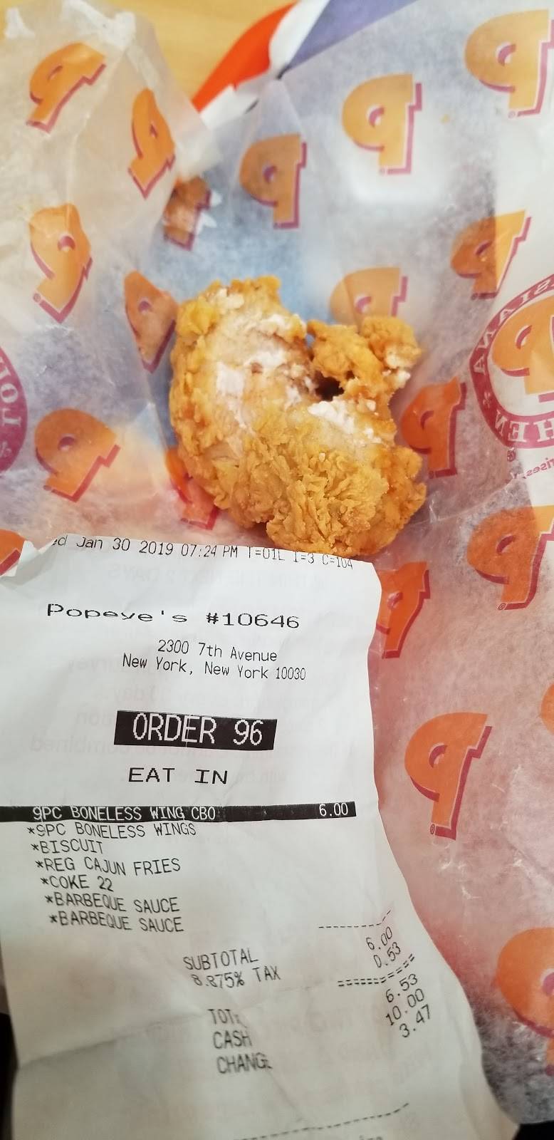 Popeyes Louisiana Kitchen | restaurant | 2300 Adam Clayton Powell Jr Blvd, New York, NY 10030, USA | 6463689765 OR +1 646-368-9765