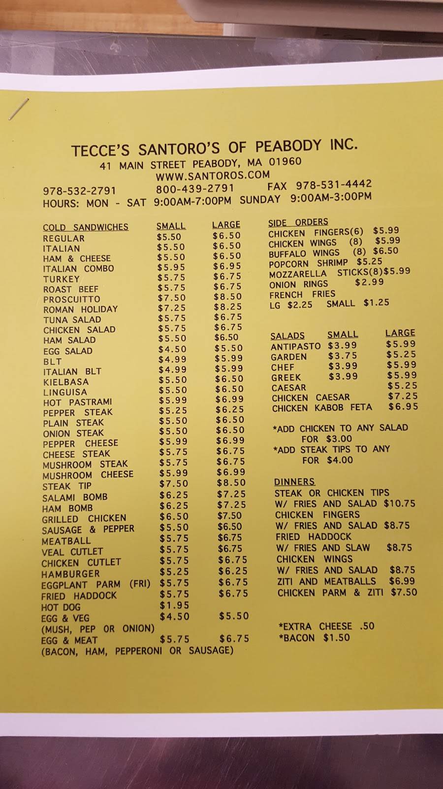 Santoros of Peabody | restaurant | 41 Main St, Peabody, MA 01960, USA | 9785322791 OR +1 978-532-2791