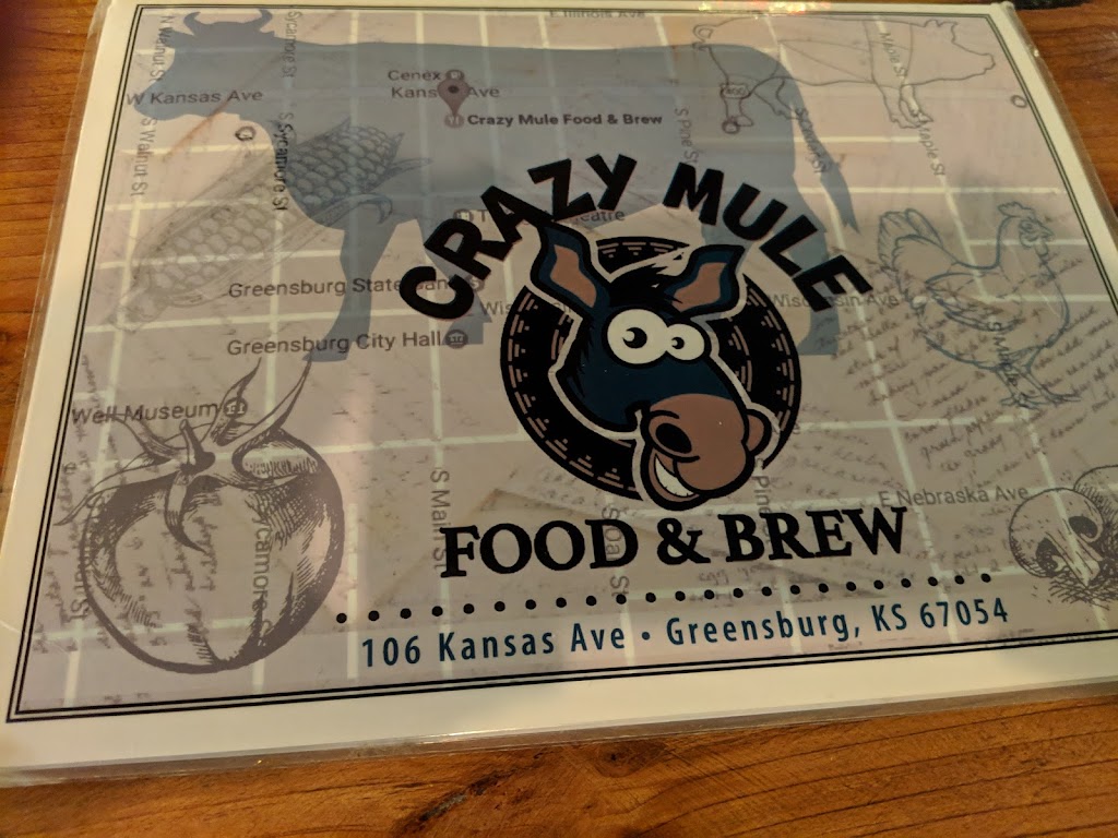 Crazy Mule Food & Brew | restaurant | 106 Kansas Ave, Greensburg, KS 67054, USA | 6207239025 OR +1 620-723-9025