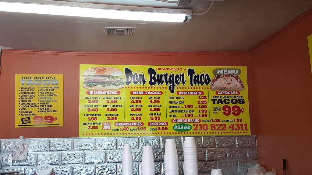 Don Burger Taco & More | restaurant | 2103-2107 Palo Alto Rd, San Antonio, TX 78211, USA | 2109224311 OR +1 210-922-4311