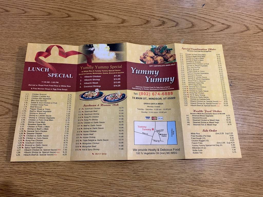 Yummy Yummy | restaurant | 74 Main St, Windsor, VT 05089, USA | 8026746888 OR +1 802-674-6888