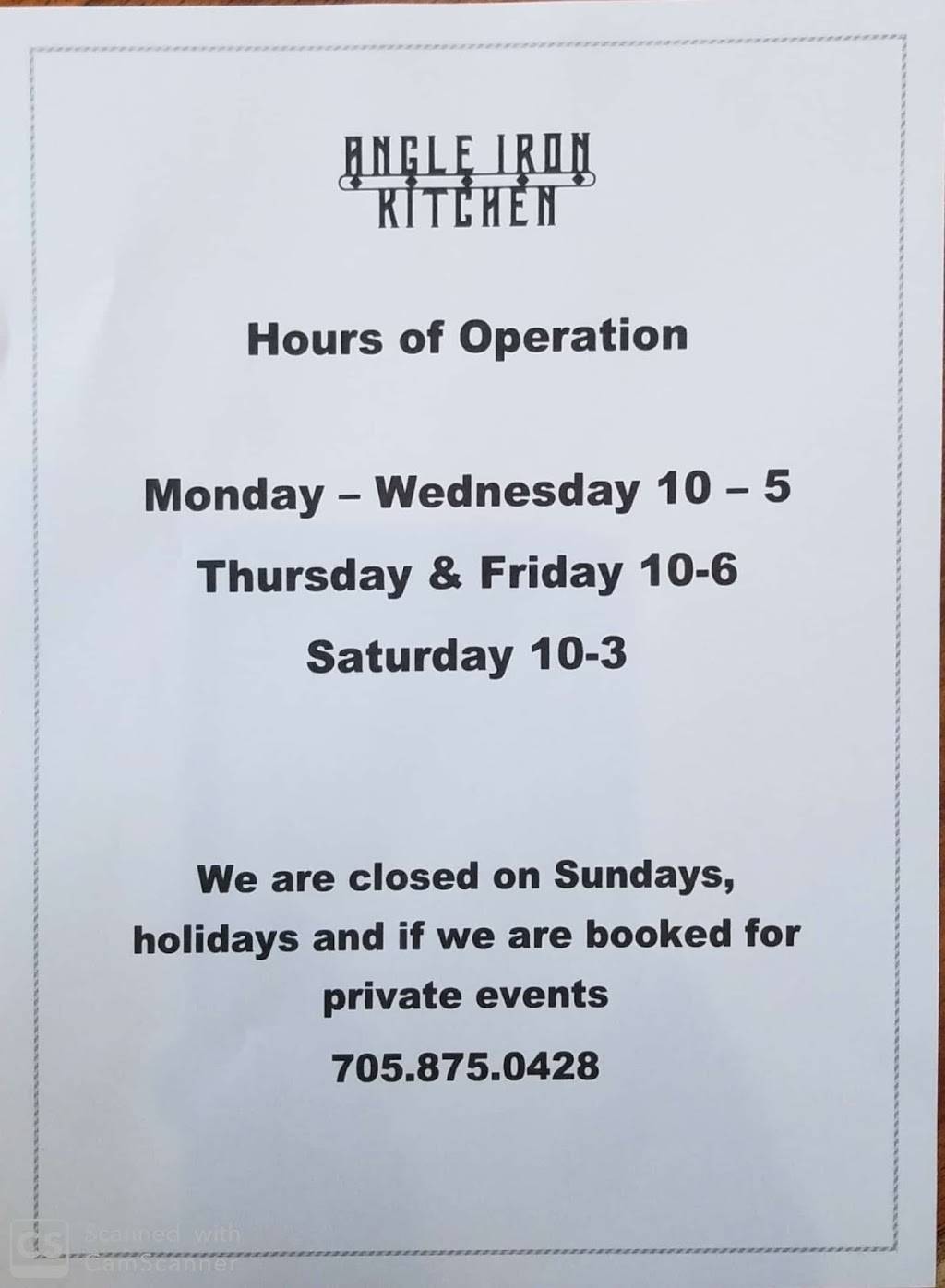 Angle Iron Kitchen | cafe | 15 Charlotte St, Lakefield, ON K0L 2H0, Canada | 7058750428 OR +1 705-875-0428