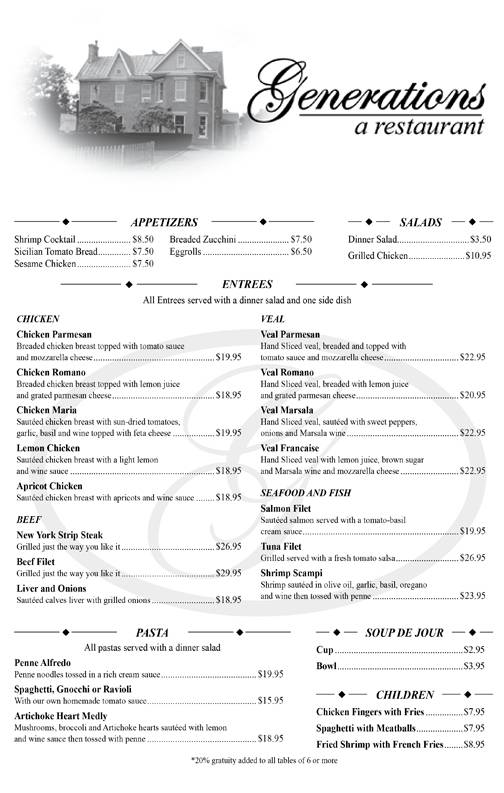 Generations a Restaurant | restaurant | 181 W Main St, Uniontown, PA 15401, USA | 7244373204 OR +1 724-437-3204