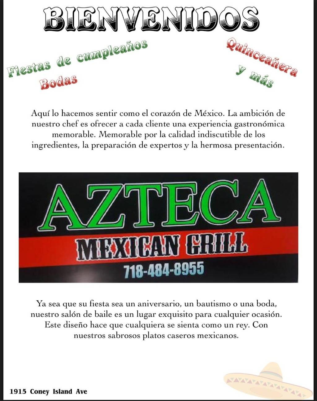 Azteca Mexican Grill | restaurant | 1915 Coney Island Ave #1, Brooklyn, NY 11230, USA | 7184848955 OR +1 718-484-8955