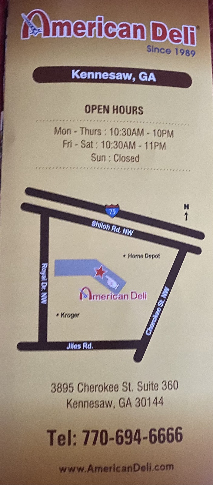 American Deli | restaurant | 3895 Cherokee St NW #360, Kennesaw, GA 30144, USA | 7706946666 OR +1 770-694-6666