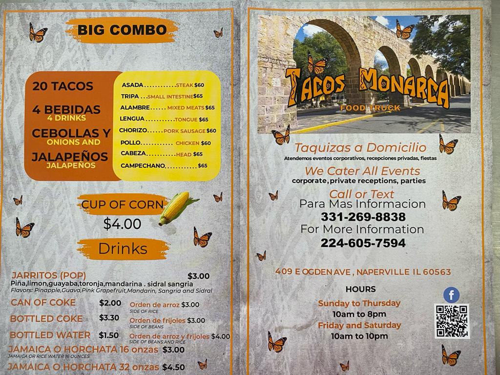 Tacos Monarca | restaurant | 409 E Ogden Ave, Naperville, IL 60563, USA | 3312698838 OR +1 331-269-8838