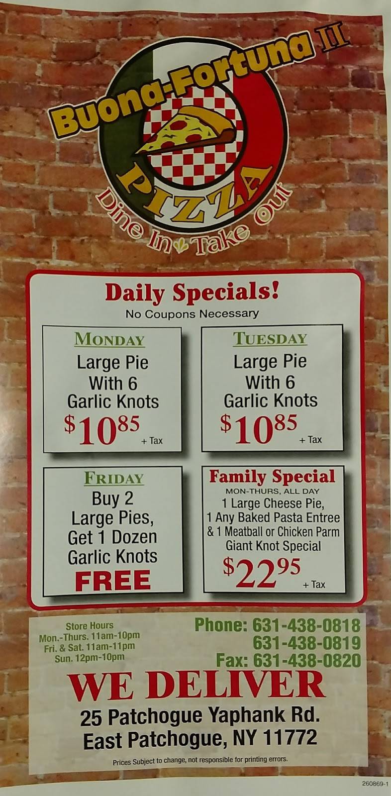 Buona Fortuna 2 | restaurant | 25 E Patchogue Yaphank Rd, East Patchogue, NY 11772, USA | 6314380818 OR +1 631-438-0818