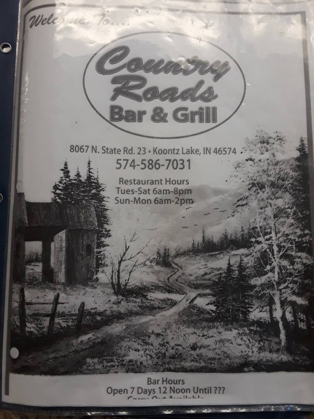 Country Roads Bar & Grill | restaurant | 8067 IN-23, Walkerton, IN 46574, USA | 5745867031 OR +1 574-586-7031