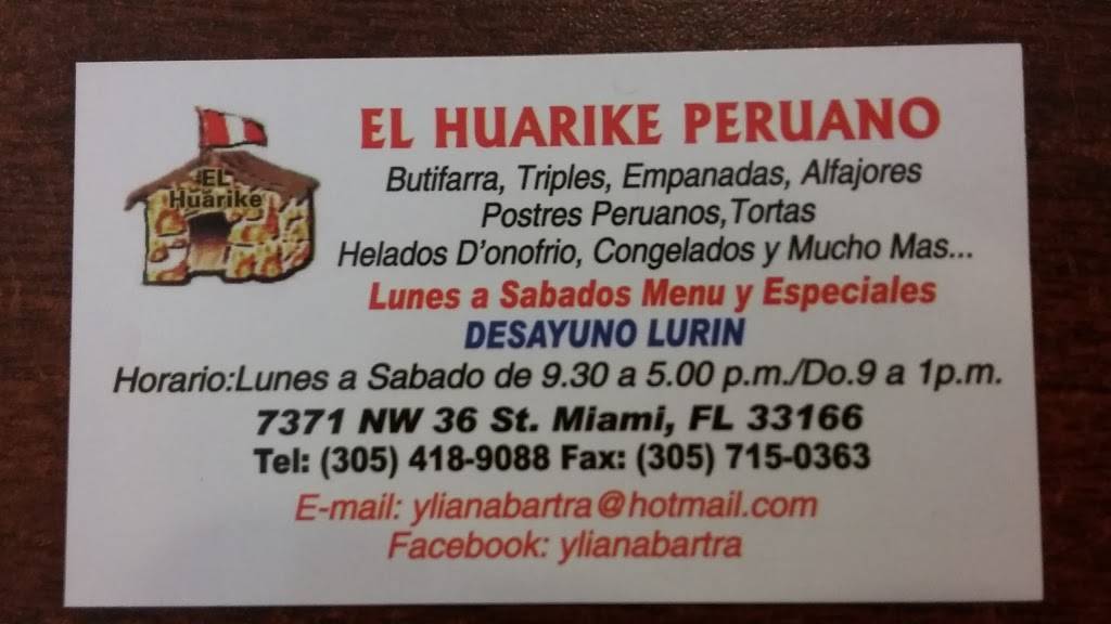 El Huarike Peruano | restaurant | 7371 NW 36th St, Miami, FL 33166, USA | 3054189088 OR +1 305-418-9088