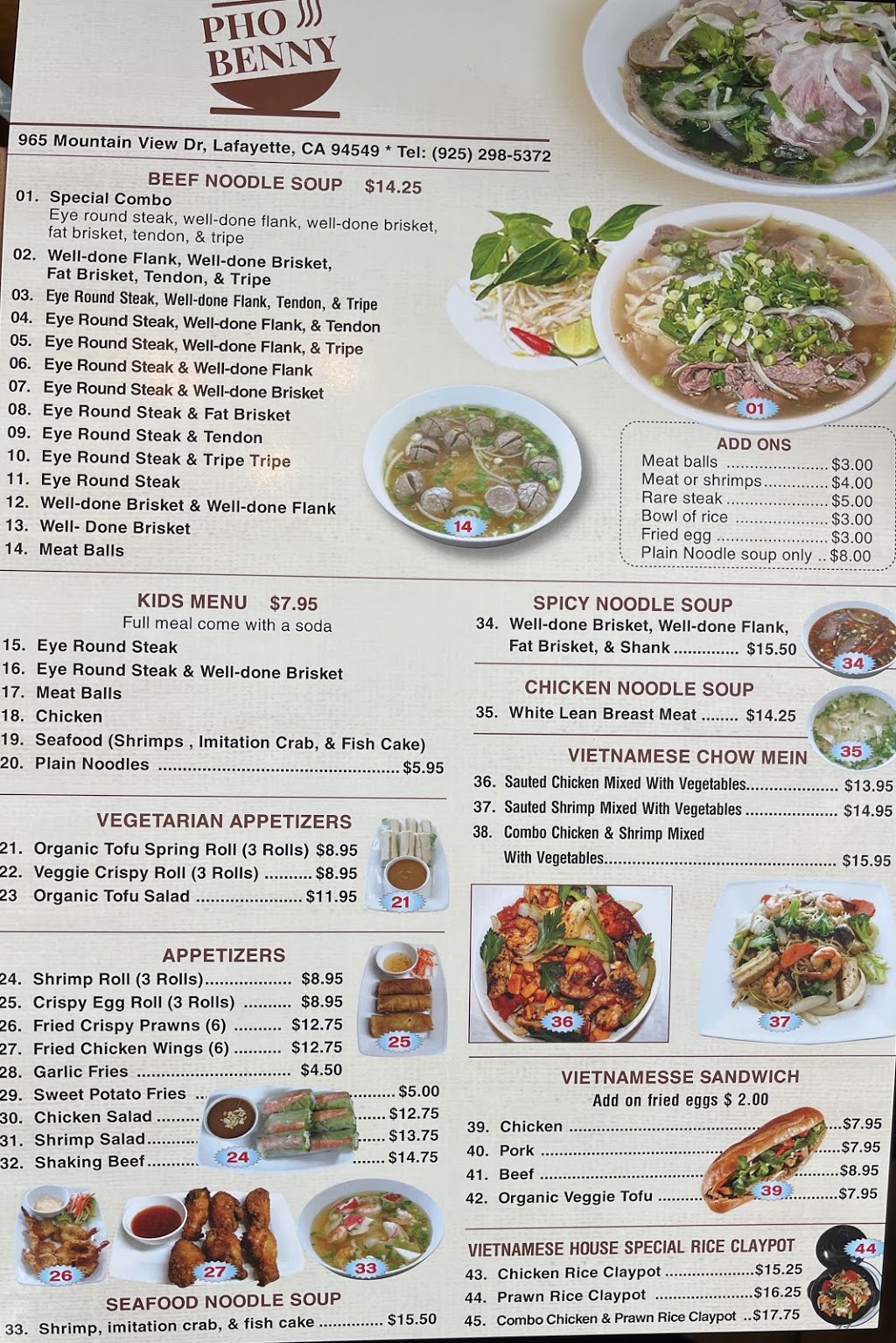 Pho Benny | restaurant | 965 Mountain View Dr, Lafayette, CA 94549, USA | 9252985372 OR +1 925-298-5372