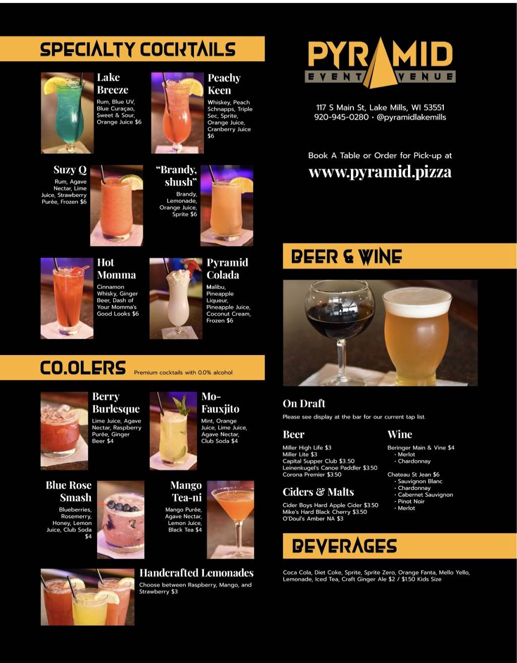 Pyramid Event Venue | restaurant | 117 S Main St, Lake Mills, WI 53551, USA | 9209450280 OR +1 920-945-0280