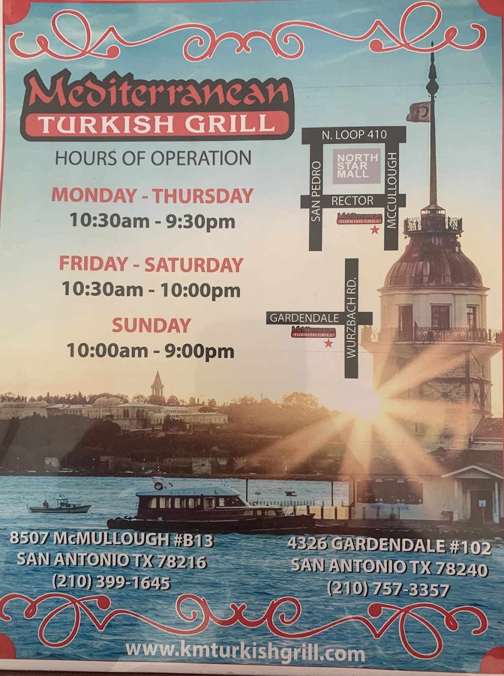 Mediterranean Turkish Grill | restaurant | 4326 Gardendale #102, San Antonio, TX 78240, USA | 2107573357 OR +1 210-757-3357