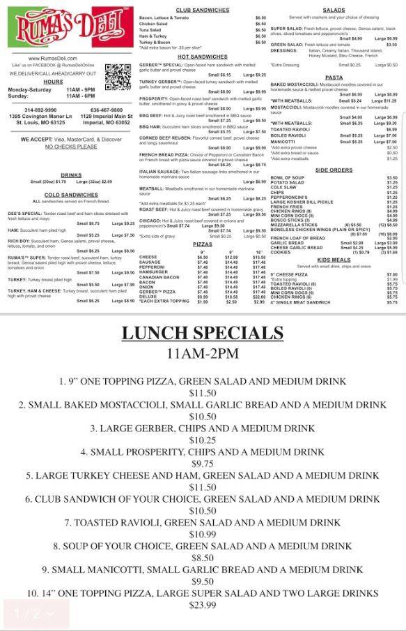 Rumas Deli | restaurant | 1129 Imperial Main, Imperial, MO 63052, USA | 6364679800 OR +1 636-467-9800