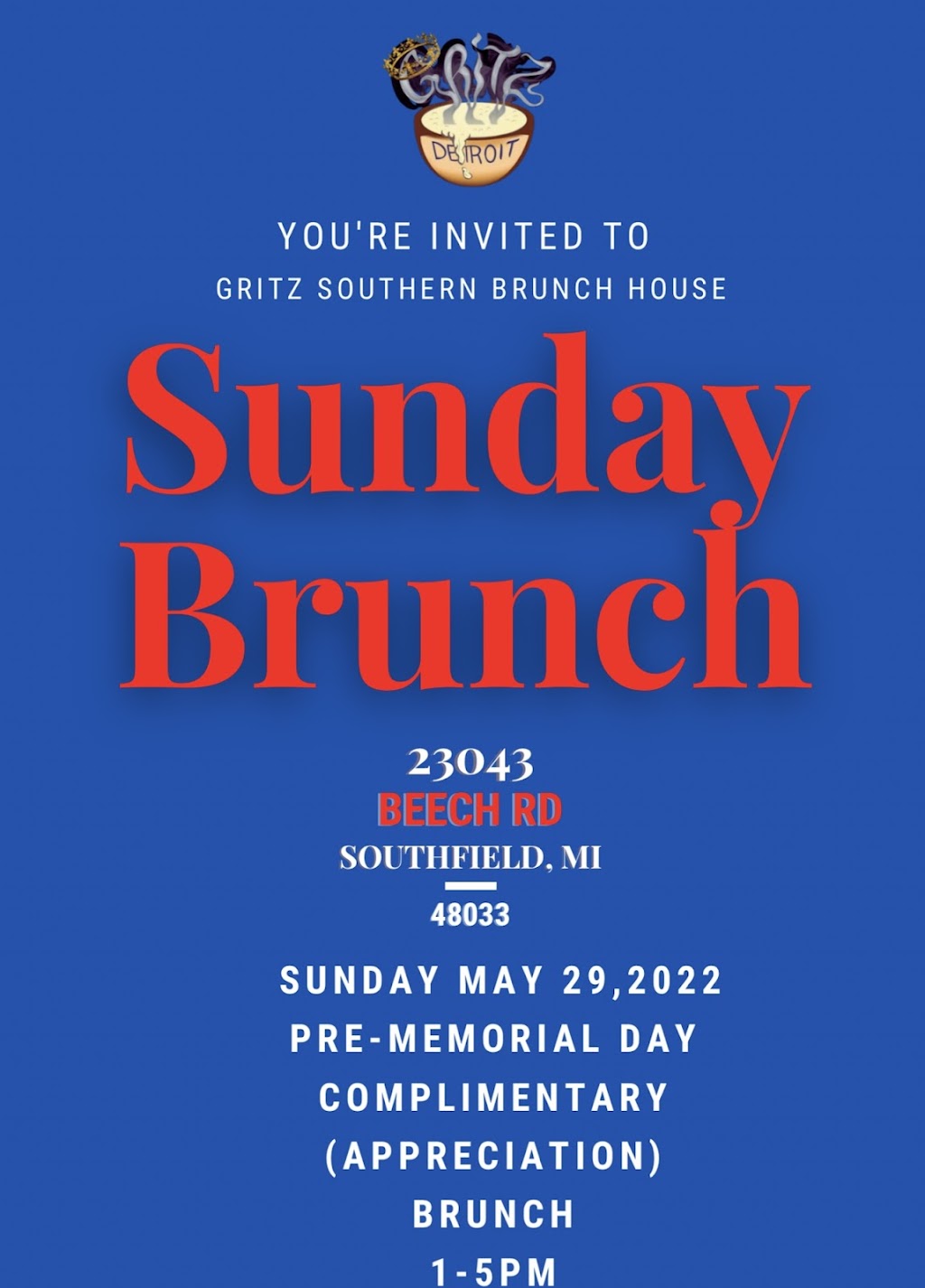 Gritz Southern Brunch House | restaurant | 23043 Beech Rd, Southfield, MI 48033, USA | 3104678197 OR +1 310-467-8197