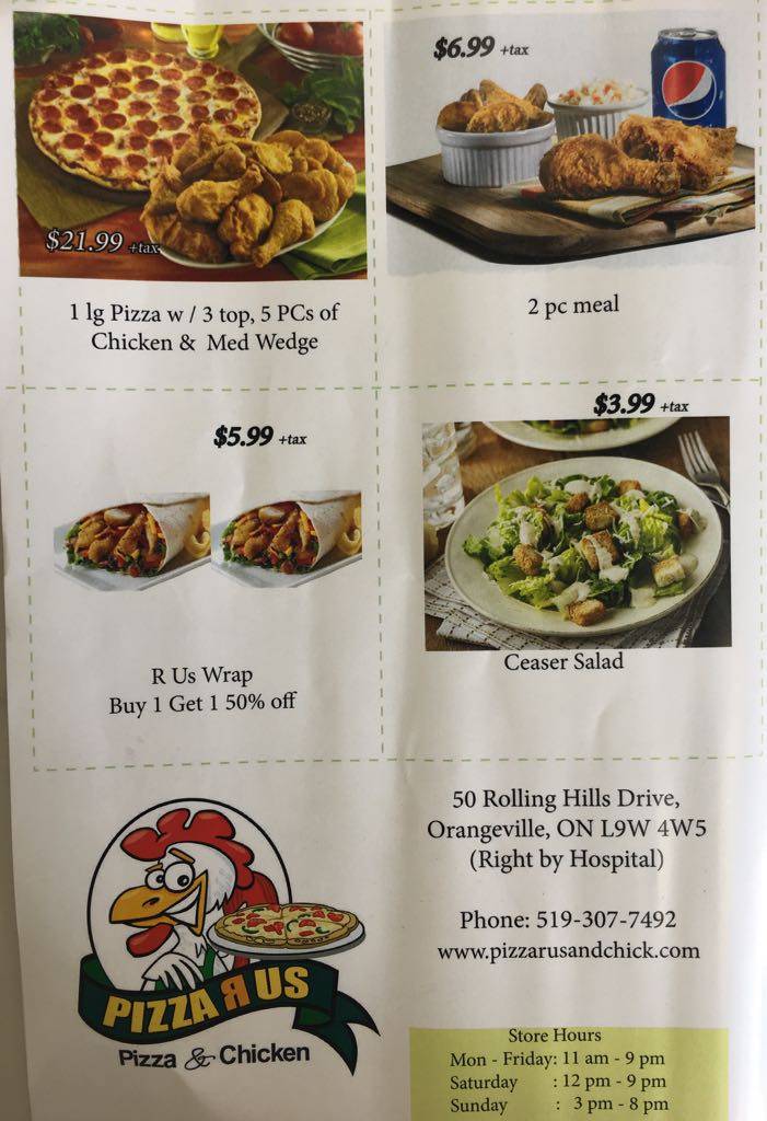 Pizza R Us | restaurant | 50 Rolling Hills Dr, Orangeville, ON L9W 4W2, Canada | 5193077492 OR +1 519-307-7492