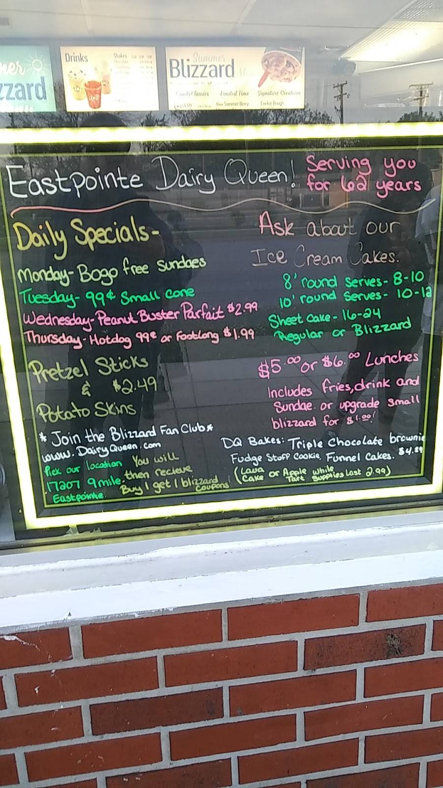 Dairy Queen | restaurant | 17207 E 9 Mile Rd, Eastpointe, MI 48021, USA | 5867738570 OR +1 586-773-8570