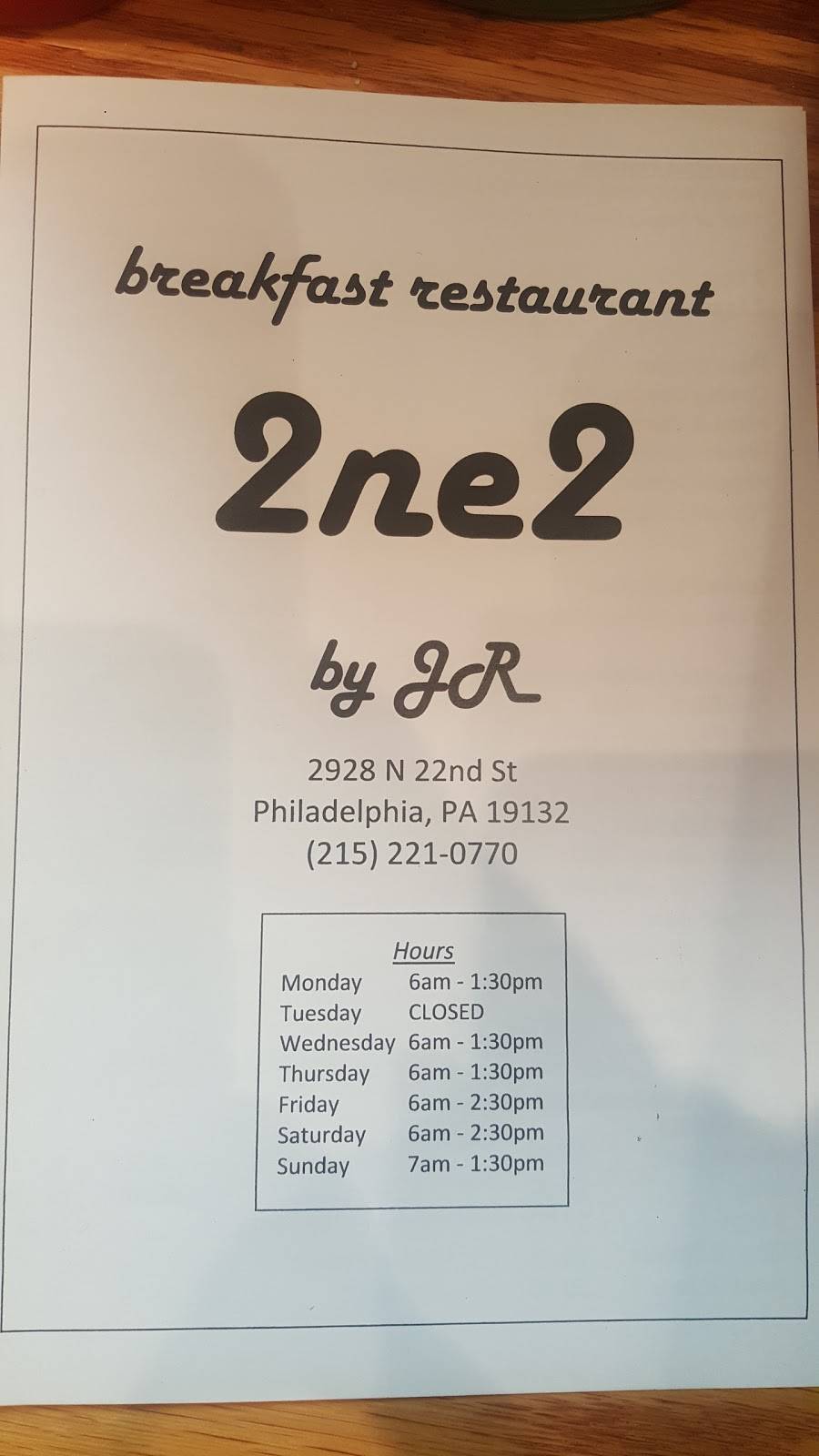 Breakfast 2 NE 2 | restaurant | 2928 N 22nd St, Philadelphia, PA 19132, USA | 2152210770 OR +1 215-221-0770